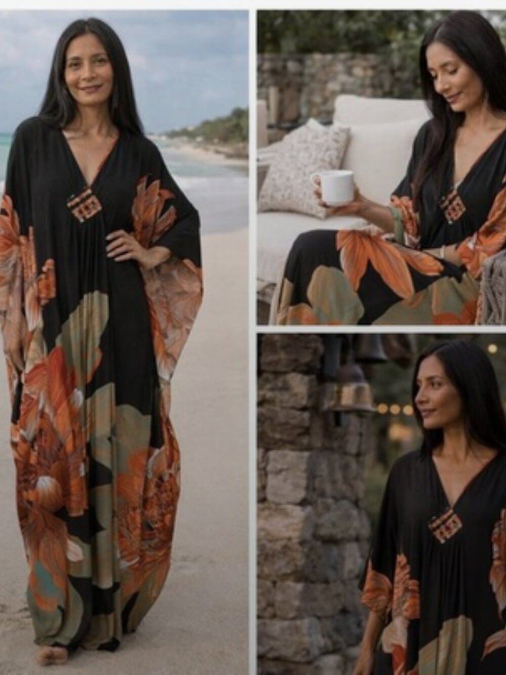 🌺 Vibrant Floral Boho Kaftan Maxi Dress | One Size | Resort • Beach • Evening